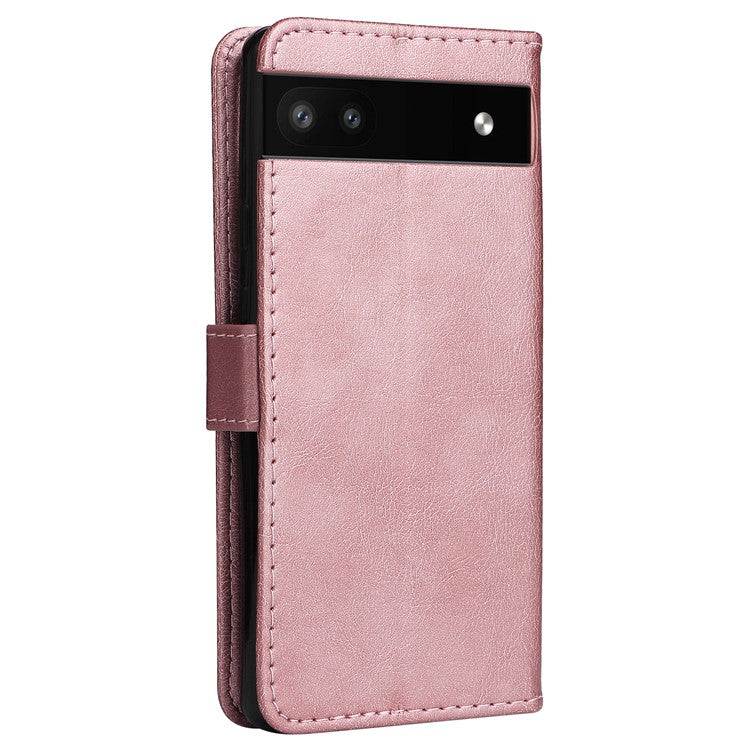 KT Leather Series-2 Stand Wallet Phone Case for Google Pixel 6a 5G, PU Leather + TPU All-round Protection Cover with Wrist Strap - Rose Gold