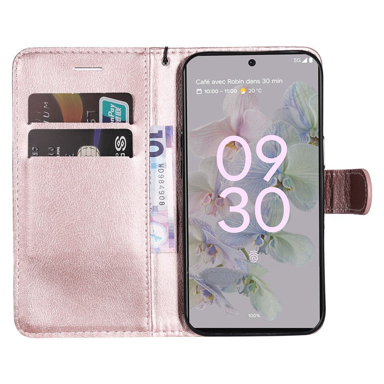 KT Leather Series-2 Stand Wallet Phone Case for Google Pixel 6a 5G, PU Leather + TPU All-round Protection Cover with Wrist Strap - Rose Gold