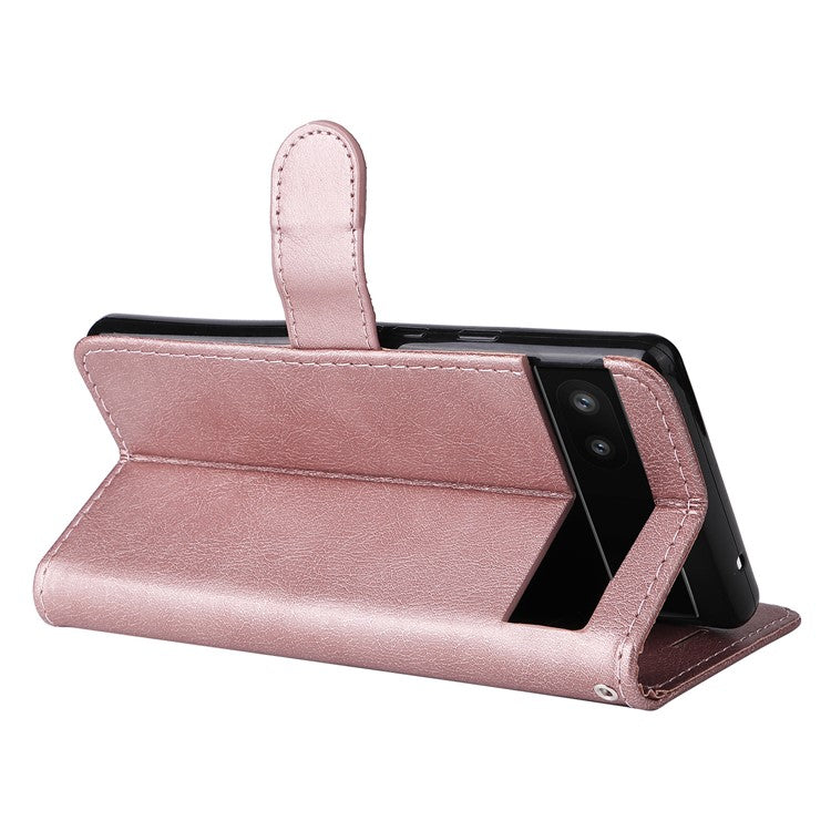 KT Leather Series-2 Stand Wallet Phone Case for Google Pixel 6a 5G, PU Leather + TPU All-round Protection Cover with Wrist Strap - Rose Gold