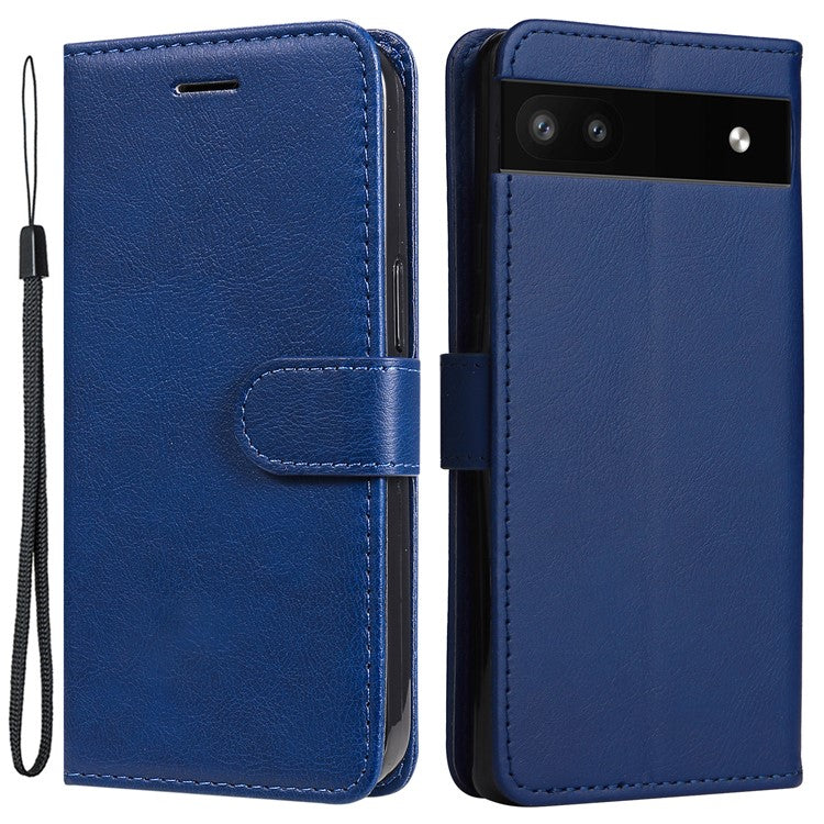 KT Leather Series-2 Stand Wallet Phone Case for Google Pixel 6a 5G, PU Leather + TPU All-round Protection Cover with Wrist Strap - Blue