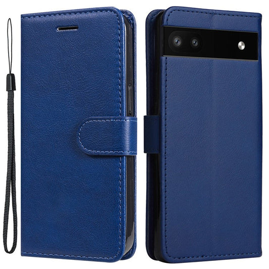KT Leather Series-2 Stand Wallet Phone Case for Google Pixel 6a 5G, PU Leather + TPU All-round Protection Cover with Wrist Strap - Blue