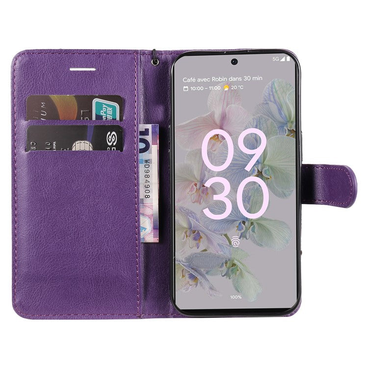 KT Leather Series-2 Stand Wallet Phone Case for Google Pixel 6a 5G, PU Leather + TPU All-round Protection Cover with Wrist Strap - Purple