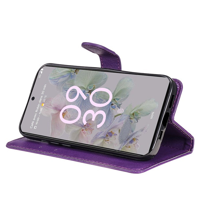 KT Leather Series-2 Stand Wallet Phone Case for Google Pixel 6a 5G, PU Leather + TPU All-round Protection Cover with Wrist Strap - Purple