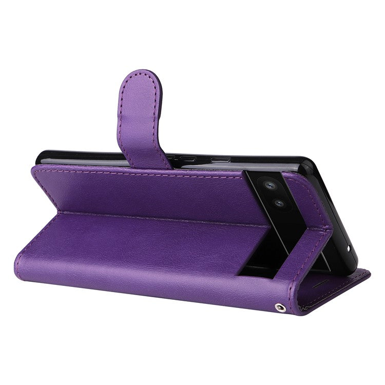 KT Leather Series-2 Stand Wallet Phone Case for Google Pixel 6a 5G, PU Leather + TPU All-round Protection Cover with Wrist Strap - Purple