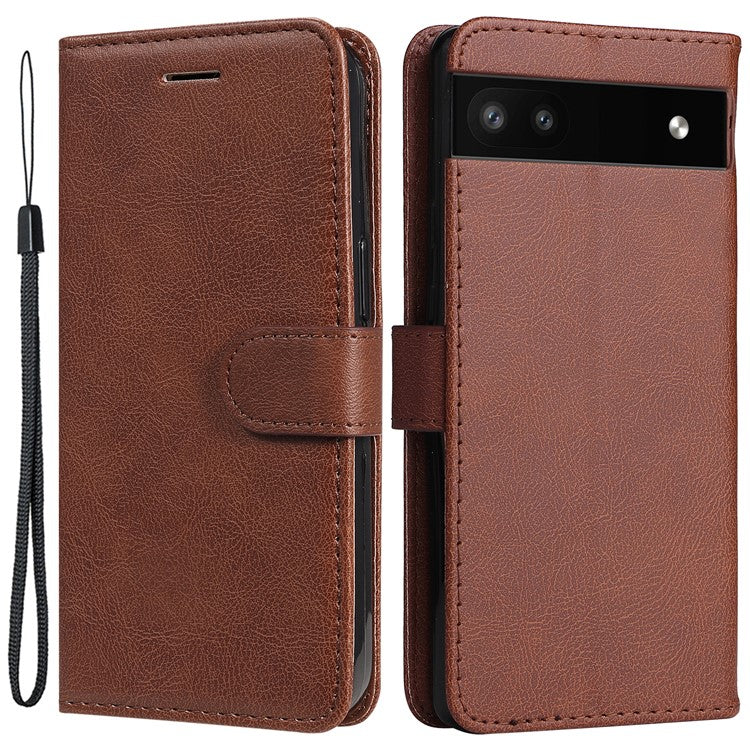 KT Leather Series-2 Stand Wallet Phone Case for Google Pixel 6a 5G, PU Leather + TPU All-round Protection Cover with Wrist Strap - Brown