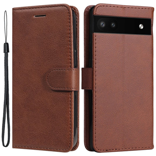 KT Leather Series-2 Stand Wallet Phone Case for Google Pixel 6a 5G, PU Leather + TPU All-round Protection Cover with Wrist Strap - Brown