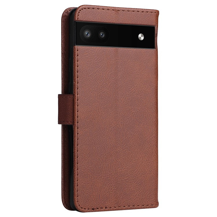 KT Leather Series-2 Stand Wallet Phone Case for Google Pixel 6a 5G, PU Leather + TPU All-round Protection Cover with Wrist Strap - Brown