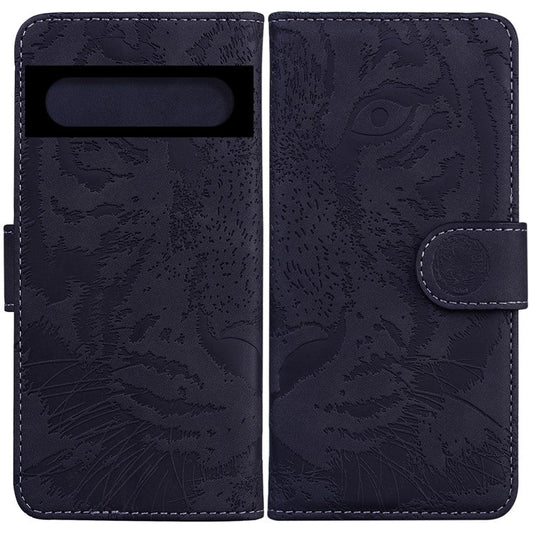 For Google Pixel 7 Pro 5G PU Leather Tiger Pattern Imprinted Wallet Phone Case with Foldable Stand - Black