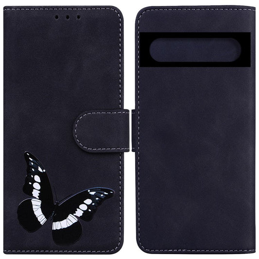 For Google Pixel 7 5G Cute Butterfly Pattern Printing PU Leather Case Wallet Sand Magnetic Closure Shockproof Flip Folio Cover - Black