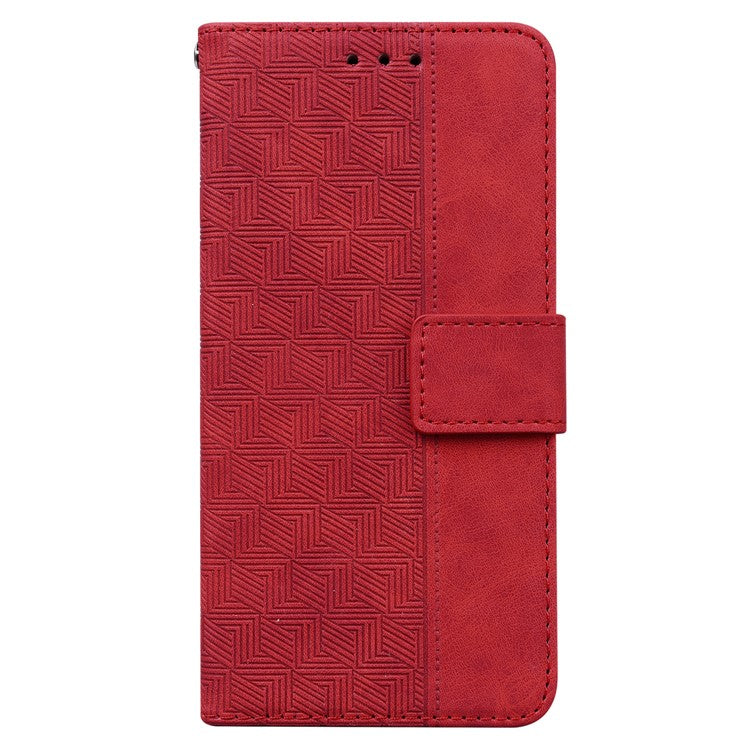 For Google Pixel 6a Geometry Imprinted Wallet Phone Case Folding Stand PU Leather Flip Cover with Strap - Red