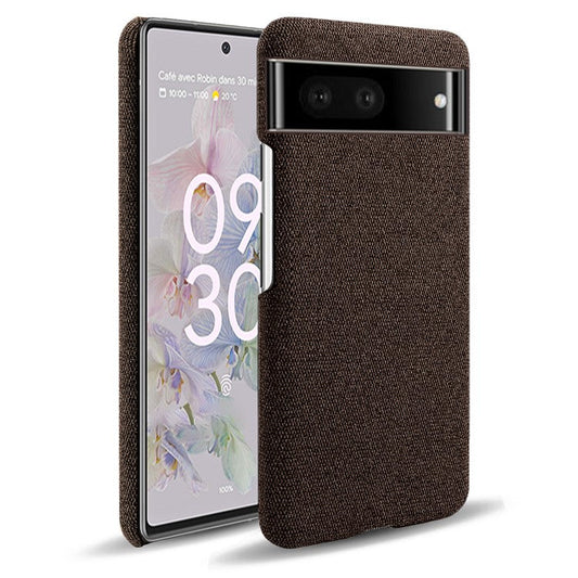 For Google Pixel 7 Drop Proof Solid Color Cloth Texture Protective Shell Hard PC Phone Case - Brown