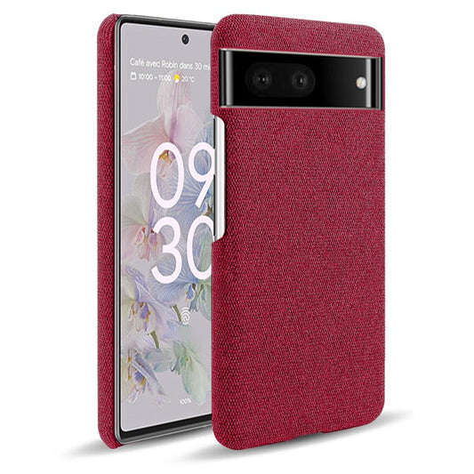For Google Pixel 7 Drop Proof Solid Color Cloth Texture Protective Shell Hard PC Phone Case - Red