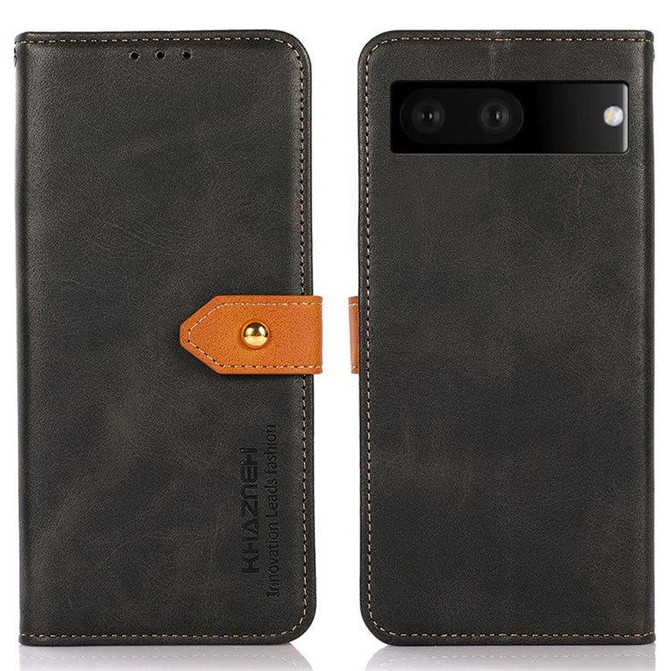 KHAZNEH Wallet Flip Cover for Google Pixel 7 Magnetic Golden Clasp Stand PU Leather Shockproof Folio Phone Case - Black