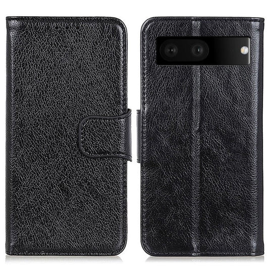Folio Flip Phone Case for Google Pixel 7 Magnetic Closure Nappa Texture Split Leather Stand Wallet Mobile Phone Cover - Black