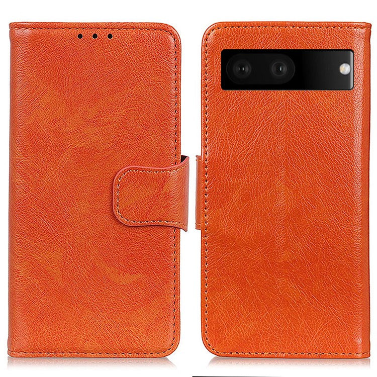 Folio Flip Phone Case for Google Pixel 7 Magnetic Closure Nappa Texture Split Leather Stand Wallet Mobile Phone Cover - Orange