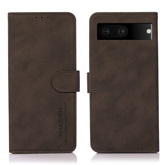 KHAZNEH Wallet Phone Case for Google Pixel 7, Textured PU Leather Magnetic Closure Stand Shockproof Flip Cover - Brown