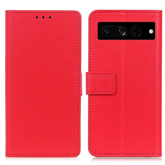 For Google Pixel 7 Pro 5G PU Leather Flip Protective Phone Case Stand Design Full Body Protection Wallet Cover - Red