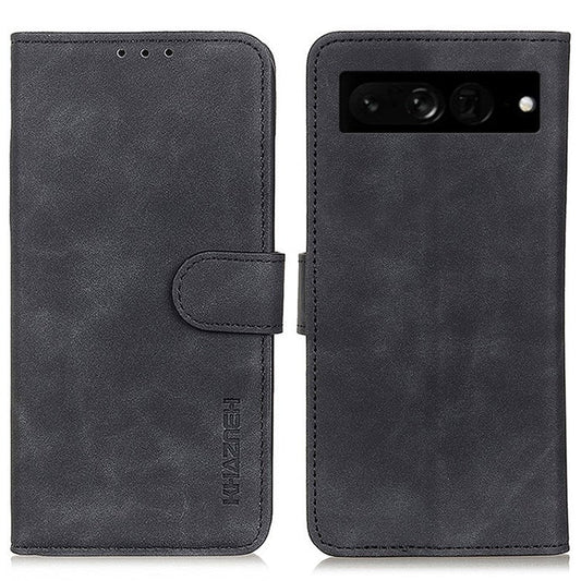 KHAZNEH For Google Pixel 7 Pro 5G Supporting Stand Magnetic Closure Phone Case Vintage Textured PU Leather Wallet Shockproof Flip Folio Cover - Black