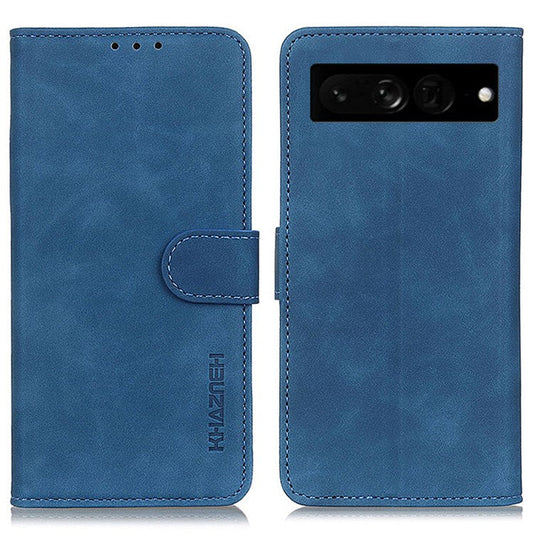 KHAZNEH For Google Pixel 7 Pro 5G Supporting Stand Magnetic Closure Phone Case Vintage Textured PU Leather Wallet Shockproof Flip Folio Cover - Blue