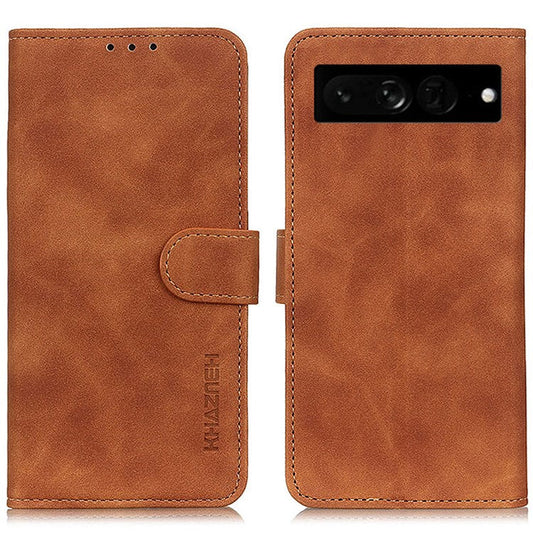 KHAZNEH For Google Pixel 7 Pro 5G Supporting Stand Magnetic Closure Phone Case Vintage Textured PU Leather Wallet Shockproof Flip Folio Cover - Brown