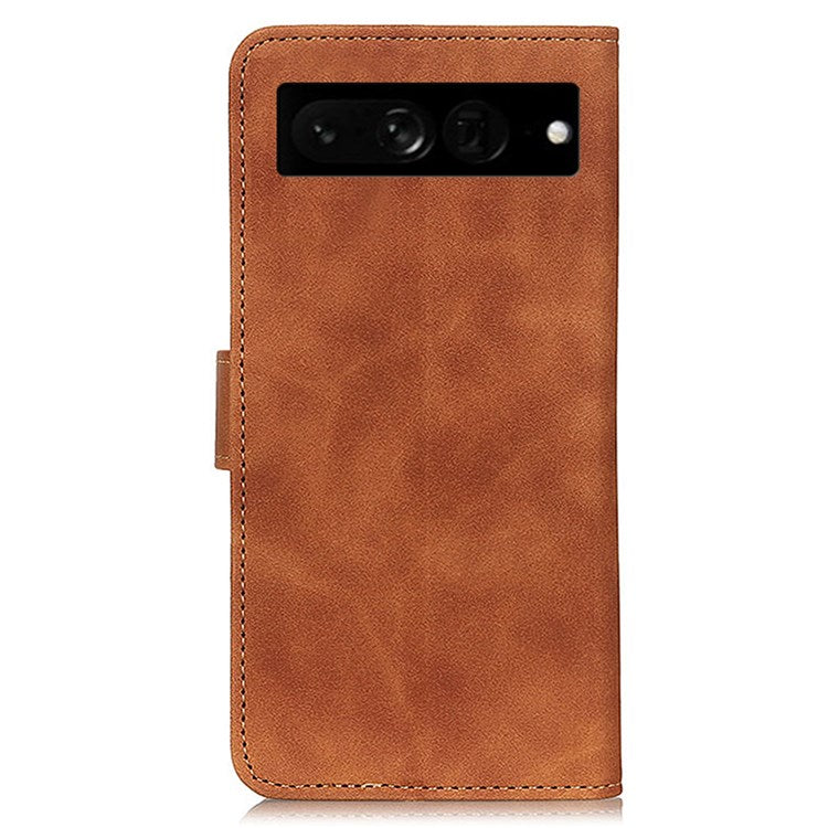 KHAZNEH For Google Pixel 7 Pro 5G Supporting Stand Magnetic Closure Phone Case Vintage Textured PU Leather Wallet Shockproof Flip Folio Cover - Brown