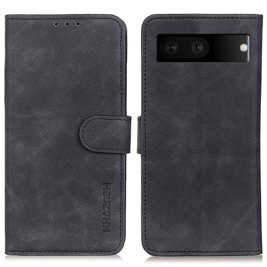 KHAZNEH For Google Pixel 7 Anti-scratch Vintage PU Leather Wallet Case Hands-Free Stand Magnetic Closure Shockproof Flip Folio Cover - Black