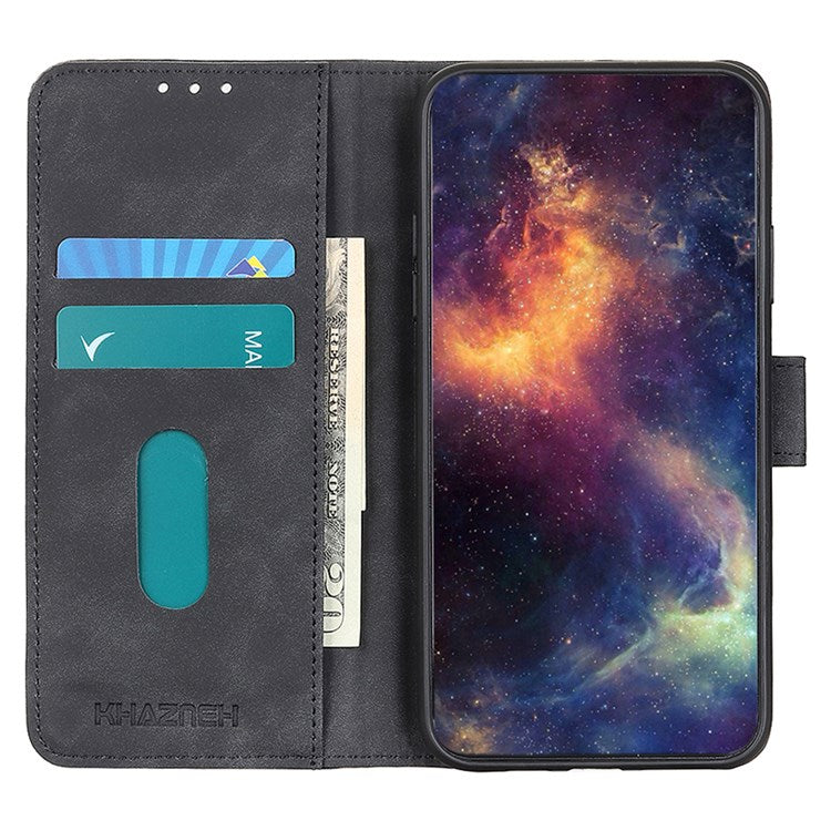 KHAZNEH For Google Pixel 7 Anti-scratch Vintage PU Leather Wallet Case Hands-Free Stand Magnetic Closure Shockproof Flip Folio Cover - Black