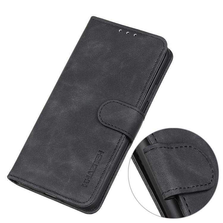 KHAZNEH For Google Pixel 7 Anti-scratch Vintage PU Leather Wallet Case Hands-Free Stand Magnetic Closure Shockproof Flip Folio Cover - Black