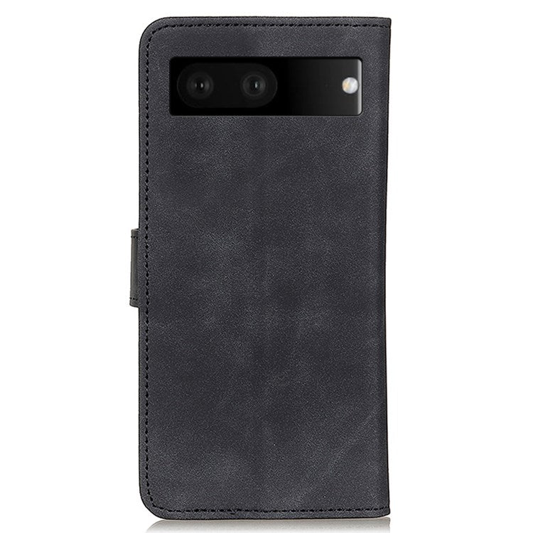 KHAZNEH For Google Pixel 7 Anti-scratch Vintage PU Leather Wallet Case Hands-Free Stand Magnetic Closure Shockproof Flip Folio Cover - Black