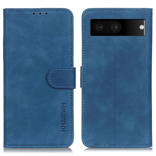 KHAZNEH For Google Pixel 7 Anti-scratch Vintage PU Leather Wallet Case Hands-Free Stand Magnetic Closure Shockproof Flip Folio Cover - Blue
