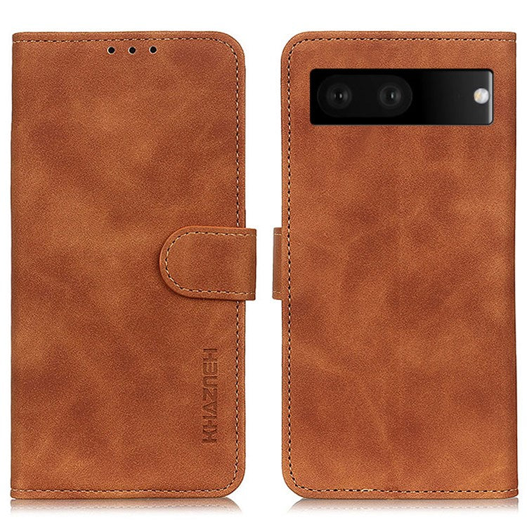 KHAZNEH For Google Pixel 7 Anti-scratch Vintage PU Leather Wallet Case Hands-Free Stand Magnetic Closure Shockproof Flip Folio Cover - Brown