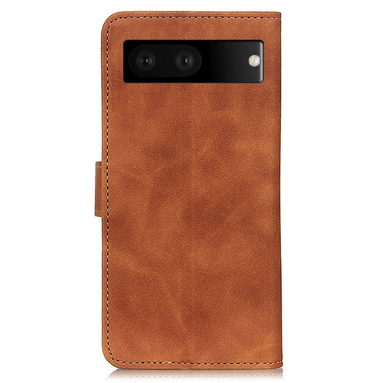 KHAZNEH For Google Pixel 7 Anti-scratch Vintage PU Leather Wallet Case Hands-Free Stand Magnetic Closure Shockproof Flip Folio Cover - Brown