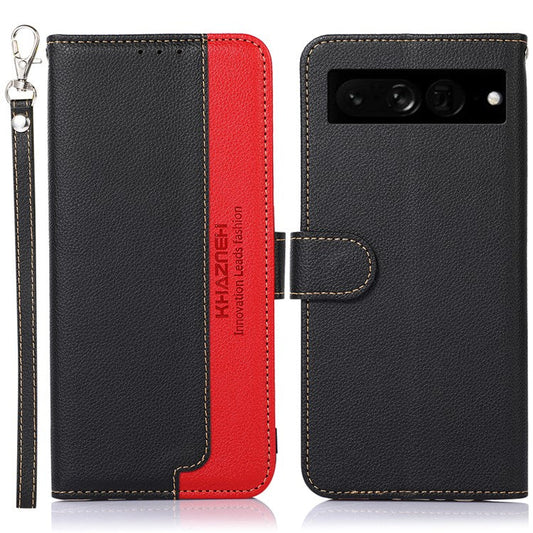 KHAZNEH For Google Pixel 7 Pro 5G Anti-scratch Phone Shell Litchi Texture Wallet Cover RFID Blocking PU Leather Stand Case with Strap - Black