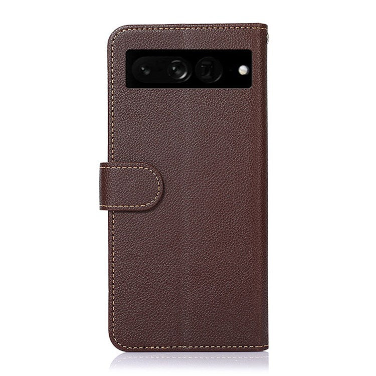 KHAZNEH For Google Pixel 7 Pro 5G Anti-scratch Phone Shell Litchi Texture Wallet Cover RFID Blocking PU Leather Stand Case with Strap - Brown