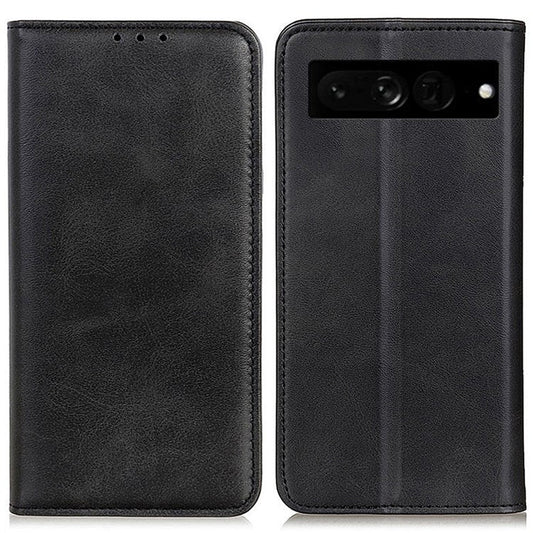 For Google Pixel 7 Pro 5G Magnetic Auto-absorbed Phone Cover Split Leather Stand Wallet Protective Case - Black