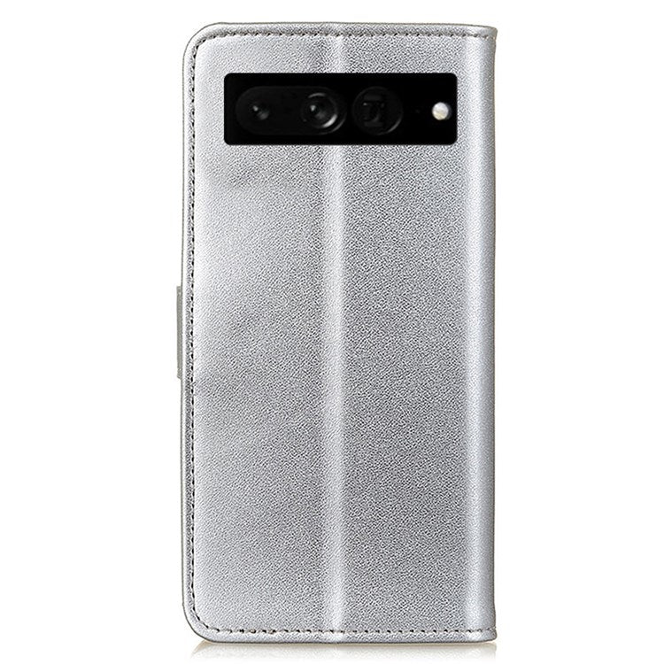 For Google Pixel 7 Pro 5G PU Leather Wallet Cover Magnetic Clasp Foldable Stand Case - Silver