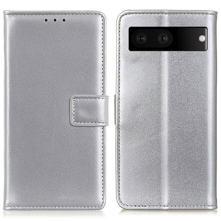 For Google Pixel 7 PU Leather Phone Cover Stand Wallet Inner TPU Flip Case - Silver