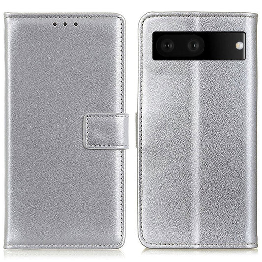 For Google Pixel 7 PU Leather Phone Cover Stand Wallet Inner TPU Flip Case - Silver