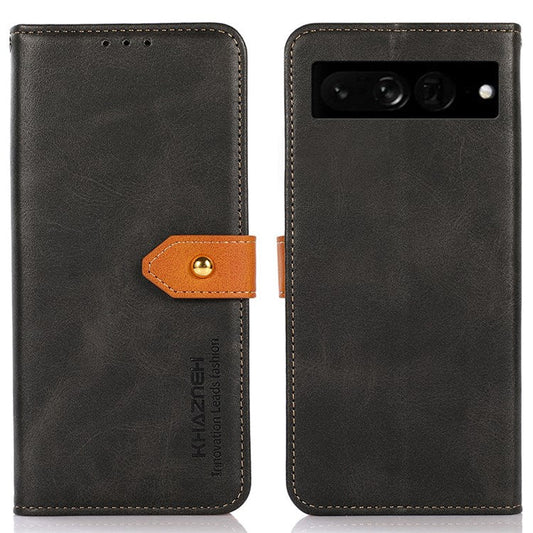 KHAZNEH For Google Pixel 7 Pro 5G Magnetic Golden Clasp PU Leather Stand Case Cell Phone Wallet Cover - Black