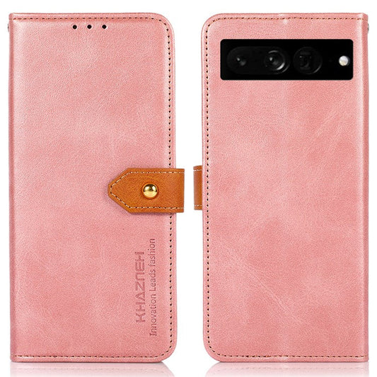 KHAZNEH For Google Pixel 7 Pro 5G Magnetic Golden Clasp PU Leather Stand Case Cell Phone Wallet Cover - Rose Gold