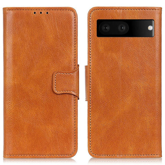 For Google Pixel 7 Shockproof Phone Case Crazy Horse Texture PU Leather Wallet Stand Protective Cover - Brown