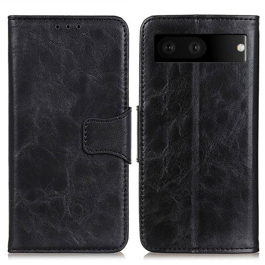 For Google Pixel 7 Wallet Stand Crazy Horse Texture Phone Case Split Leather + TPU Protective Cover - Black