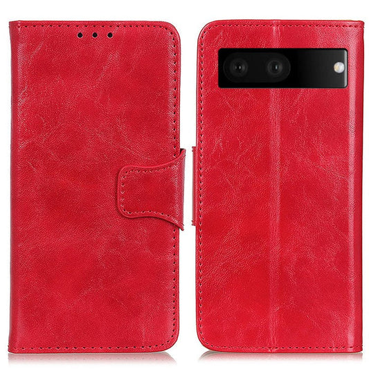 For Google Pixel 7 Wallet Stand Crazy Horse Texture Phone Case Split Leather + TPU Protective Cover - Red