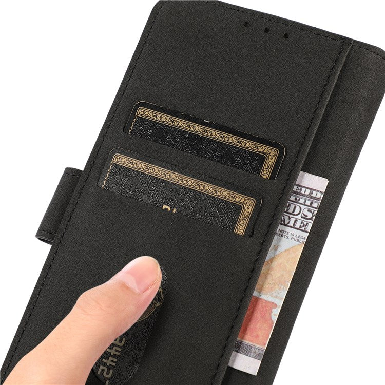 KHAZNEH Textured Leather Case for Google Pixel 7 Pro 5G Dual-sided Magnetic Clasp Stand Wallet Style Flip Phone Cover - Black