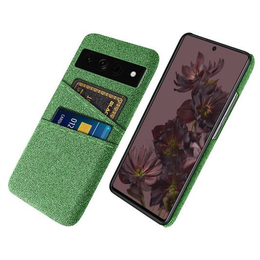 Cloth Texture PC Case for Google Pixel 7 Pro 5G Dual Card Slots Mobile Phone Protective Cover - Green