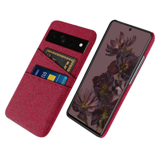Cloth Texture PC Case for Google Pixel 7 Pro 5G Dual Card Slots Mobile Phone Protective Cover - Red