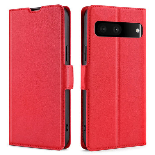 Ultra-thin PU Leather Case for Google Pixel 7 5G Drop-proof Stand Phone Cover Side Magnetic Closure Case with Card Slot - Red