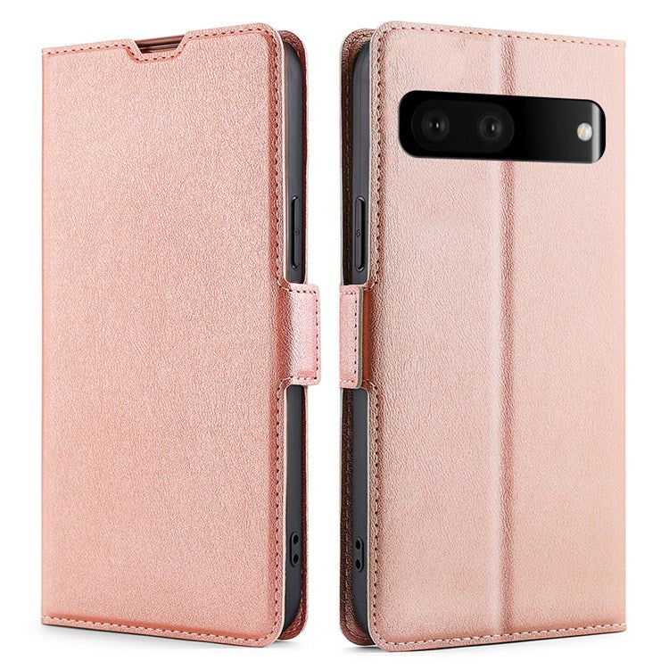 Ultra-thin PU Leather Case for Google Pixel 7 5G Drop-proof Stand Phone Cover Side Magnetic Closure Case with Card Slot - Rose Gold