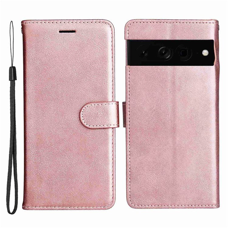 KT Leather Series-2 for Google Pixel 7 Pro 5G PU Leather Case Wallet Design Folio Stand Cover with Strap - Rose Gold