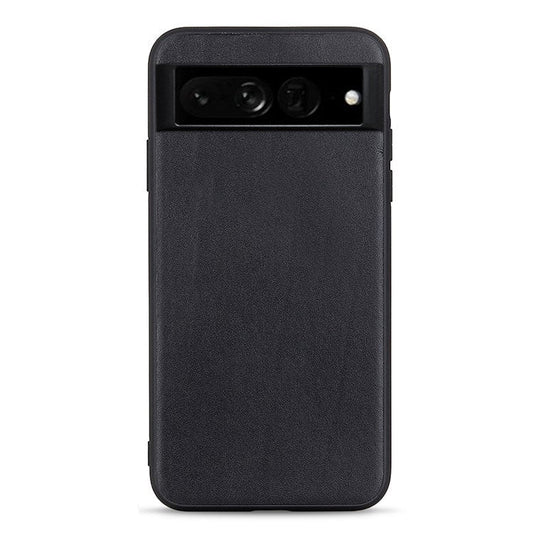 For Google Pixel 7 Pro 5G Ultra-slim Anti-scratch Textured Genuine Leather PC + TPU Hybrid Cell Phone Case Cover - Black